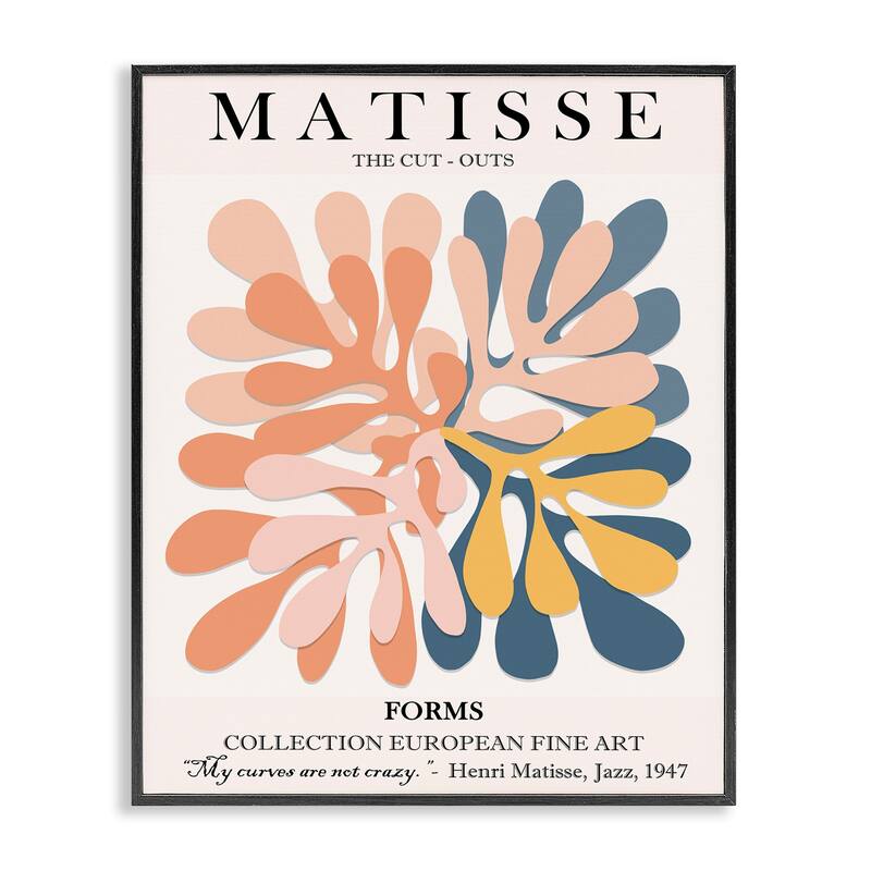 Stupell Classical Matisse Painting Cut Out Forms Traditional Abstract Framed Wall Art - 11 x 14 - Black