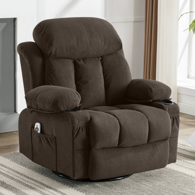 Massage Swivel Recliner Chair Sofa with USB and 2 Cup Holders & Heated