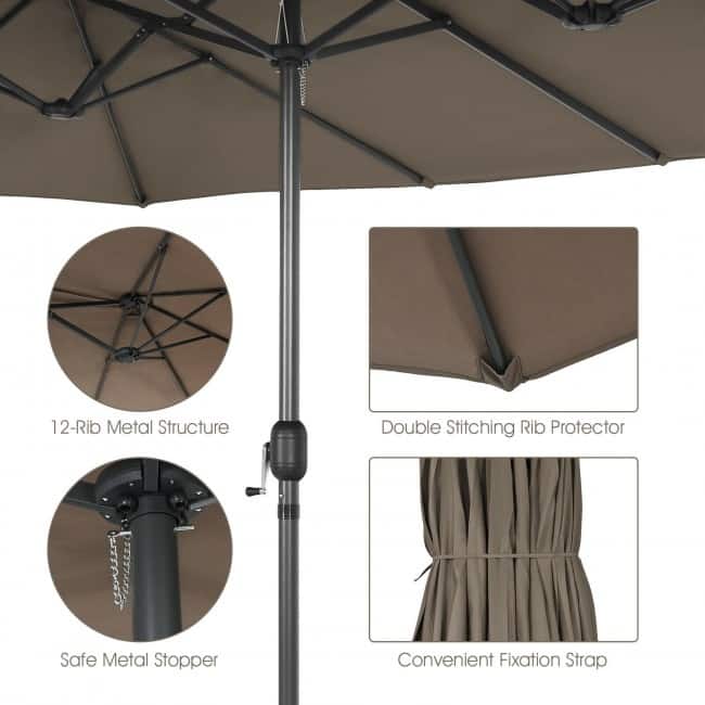 15 Feet Patio Double-Sided Umbrella with Hand-Crank System - 15.4' x 9.2' x 8.0' (LxWxH)