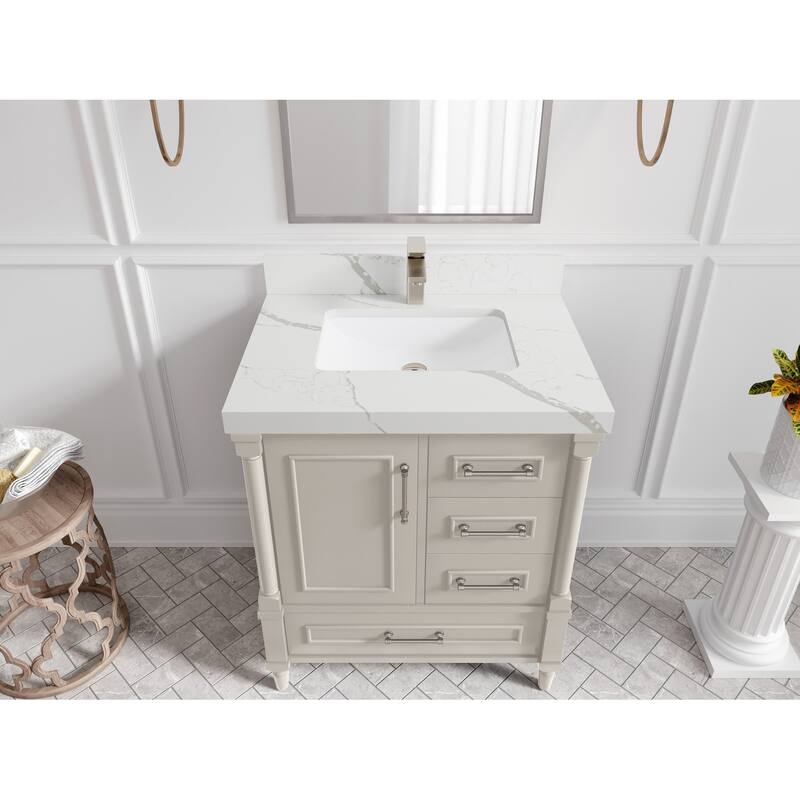 Willow Collections 30 in. W x 22 in. D Aberdeen Single Sink Bathroom Vanity with Countertop - 2" Calacatta Laza - Fine Grain