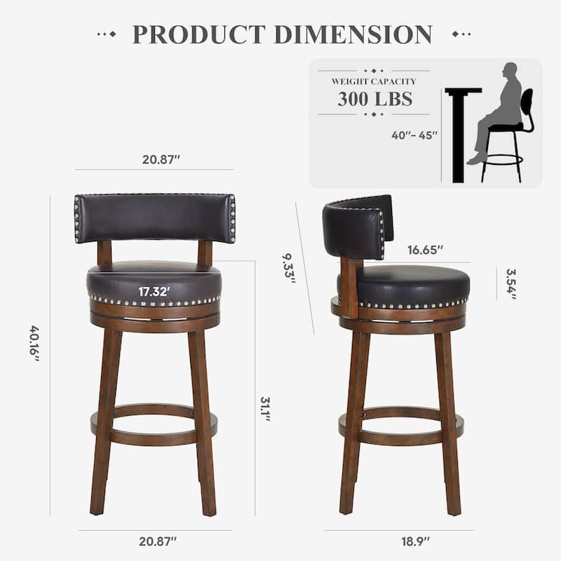 Modern Velvet Swivel Bar Stool - 25" or 30" Counter Height with Adjustable Footrest & Walnut Base, for Kitchen Islands