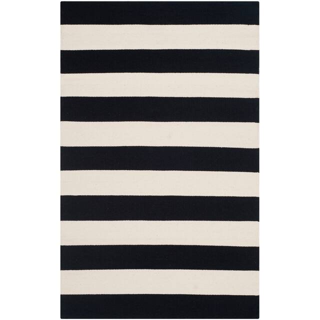 SAFAVIEH Handmade Montauk Caspian Stripe Cotton Flatweave Rug - 2'6" x 4' - Black/Ivory