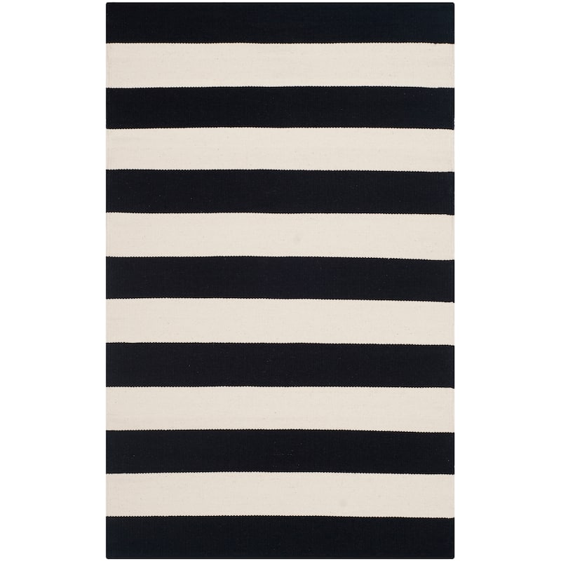 SAFAVIEH Handmade Montauk Geltrude Stripe Cotton Flatweave Rug - 2'6" x 4' - Black/Ivory