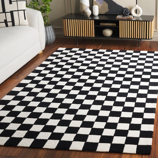 slide 2 of 46, SAFAVIEH Handmade Ebony Gulnur Contemporary Wool Rug 8' x 10' - Black/Ivory - Rectangle