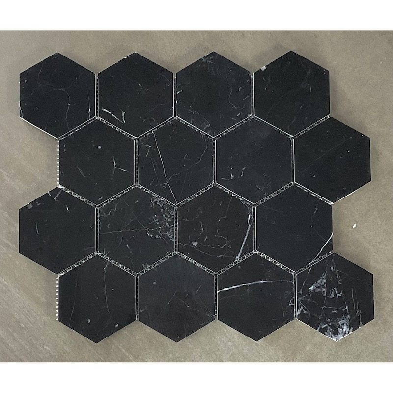 Nero Marquina 3" Hexagon Marble Wall and Floor Mosaic - Case (10 Sheets)