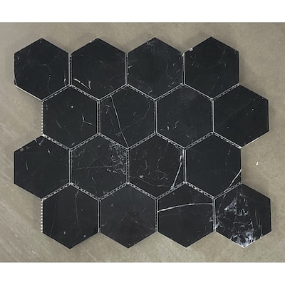 Nero Marquina 3" Hexagon Marble Wall and Floor Mosaic - Case (10 Sheets)