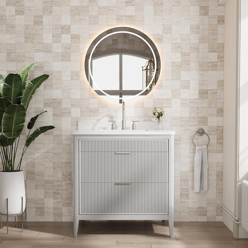 Modland 36" Freestanding Bathroom Vanity with Carrara Marble Top, Soft-Close Drawers, Fully Assembled, Green/Grey - 36 inch