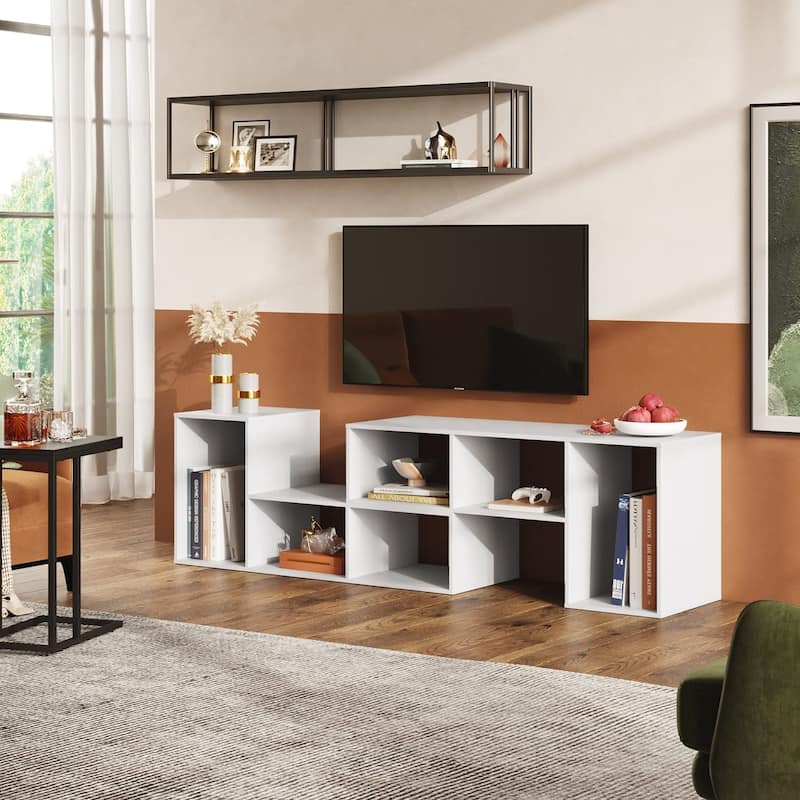 Grondin 2-Piece L Shaped TV Stand, Multi-Functional Free Combination Media Console Bookshelf for Living Room Bedroom - White