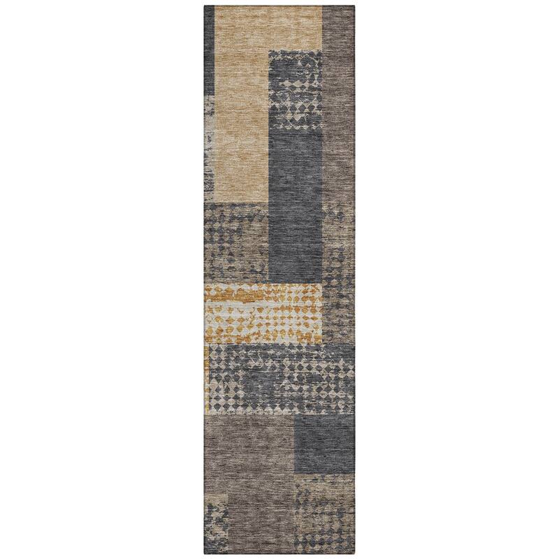 Machine Washable Indoor/ Outdoor Modern Blocks Chantille Rug