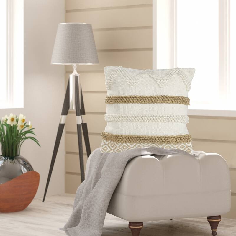 HomeRoots 20" X 20" Tan And Beige Polyester Geometric Zippered Pillow