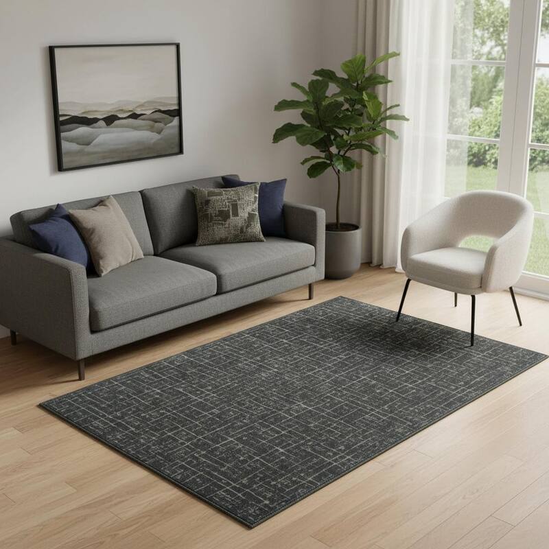 HomeRoots Abstract Geometric Modern, Contemporary Rectangle Area Rug - 5' X 7'