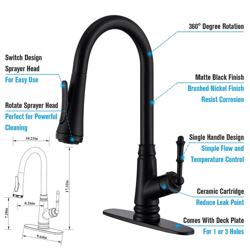 Single Handle Pull-out Kitchen Faucet with Deck Plate Matte Black