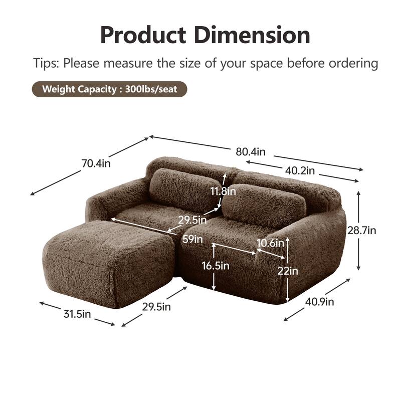 Anmytek L-Shaped Sectional Sofa with Chaise Plush Fabric 32D High Density Sponge No Assembly Ergonomic Anti-Slip Bed Sofa