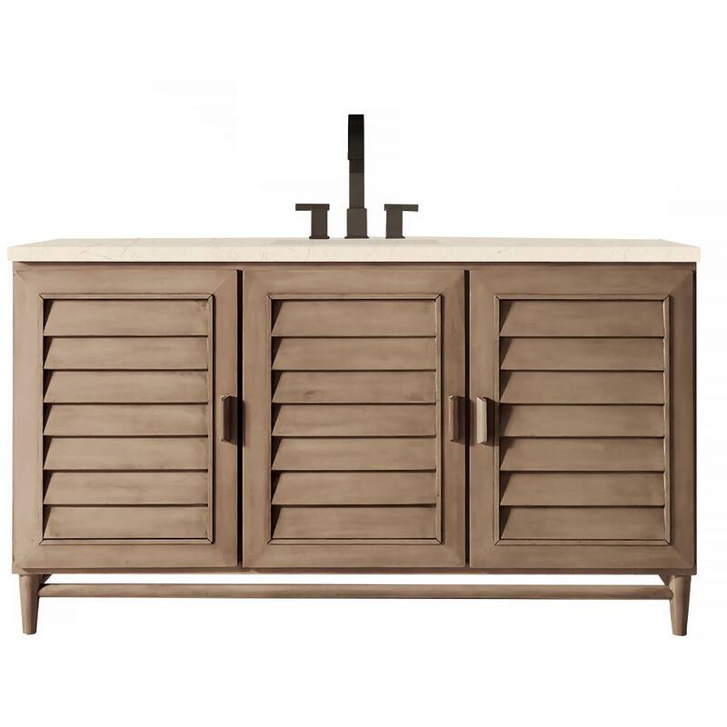 James Martin Vanities Portland 60" Single Basin Hardwood Vanity Set - Whitewashed Walnut - Walnut Finish