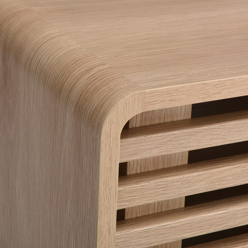 Mid-Century Modern TV Stand for TV Up to 59" with Sliding Slatted Door