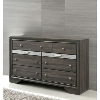 HomeRoots 63" Gray Solid and Manufactured Wood Nine Drawer Triple Dresser