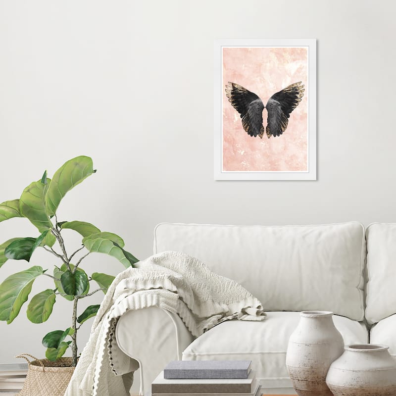 Wynwood Studio Prints Fashion and Glam Golden Feather Down Black Black and Metallic Gold Glam Wall Art Canvas Print - White