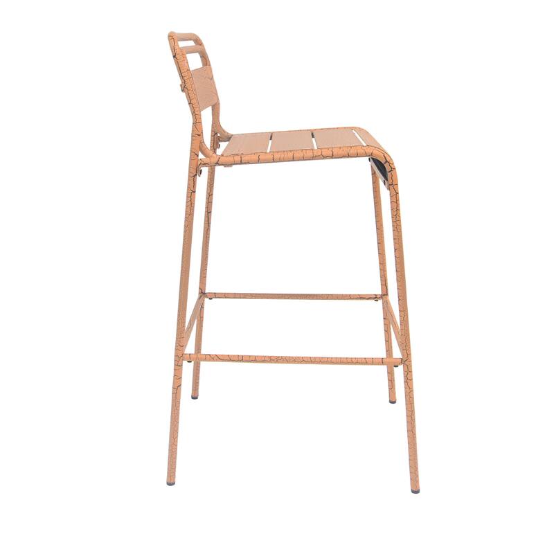 Roomfitters Carmella Outdoor Iron Slat Bar Stool with Matte Crackle Finish, Modern Patio Seating, Set of 2