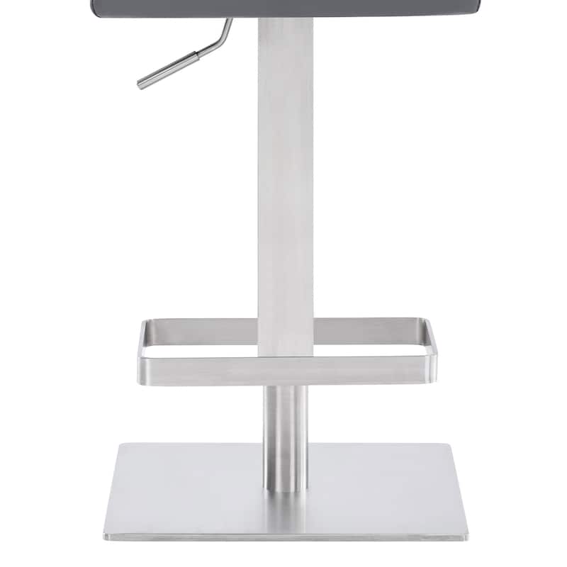 Grey Faux Leather Swivel Adjustable Bar Stool with Full Back and Footrest - 18” x 15.5” x 43.5” (D x W x H)