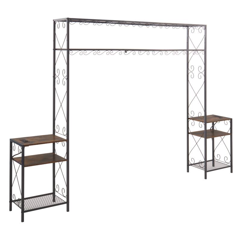 Queen Bed Frame Headboards With 2 Nightstands Storage Cabinet, Metal Wood Bookcase Headboard With Shelves For Bedroom - Antique Brown