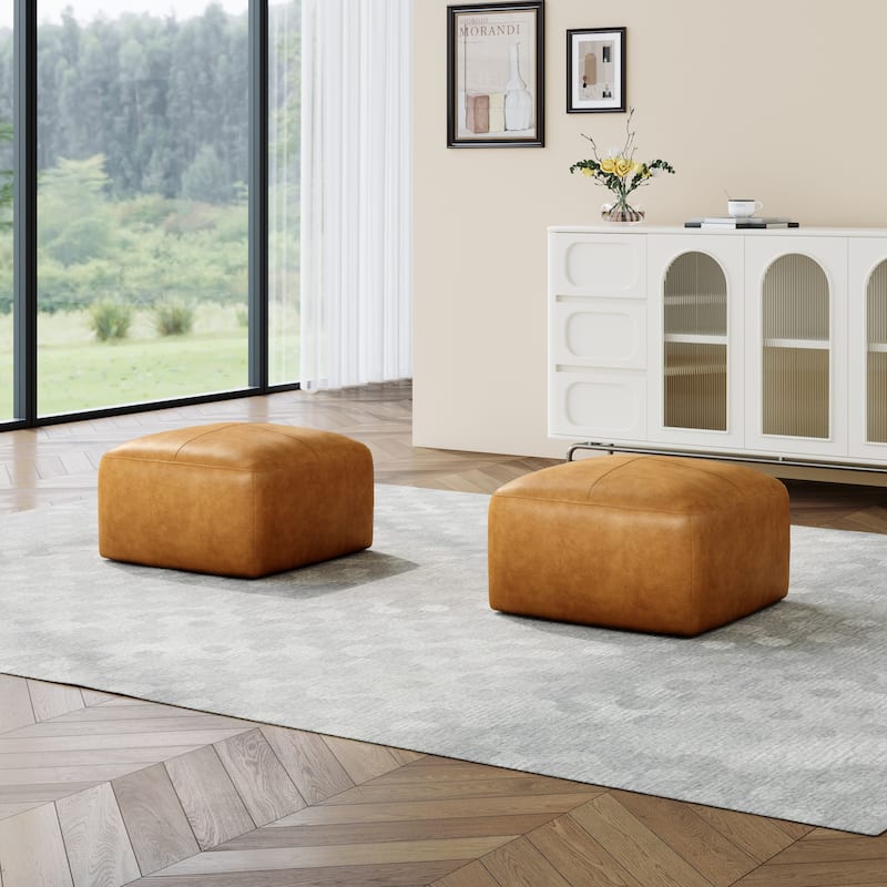 22"/ 35"/ 43" W Rectangular Modern Genuine Leather Ottoman Set of 2 - Small:22.2"×22.2"×13.8" - Brown