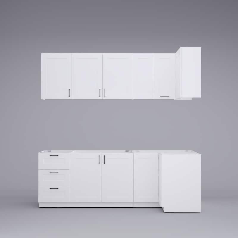Modular White Kitchen Cabinet Set Customizable Base and Wall Cabinets Pantry Storage and DIY Countertop Design(Without desktop)