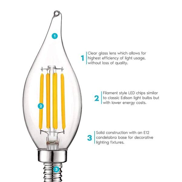 Shop Luxrite 5w Vintage E12 Led Bulb 60w Equivalent 550 Lumens Dimmable Candelabra Led Bulbs Clear Glass 6 Pack On Sale Overstock 28896188 2700k Warm White