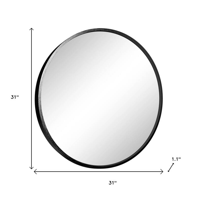 HomeRoots 31" Black Metal Round Framed Accent Mirror - 31.00 in. x 31.00 in. x 1.10 in.