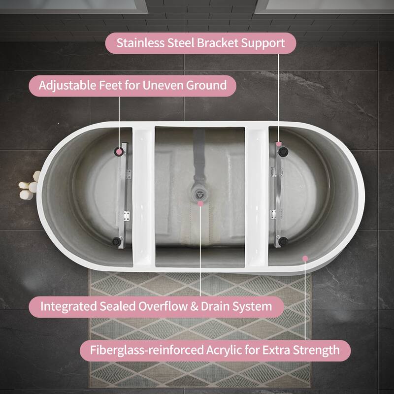 55" Glossy White Oval Acrylic Bathtub