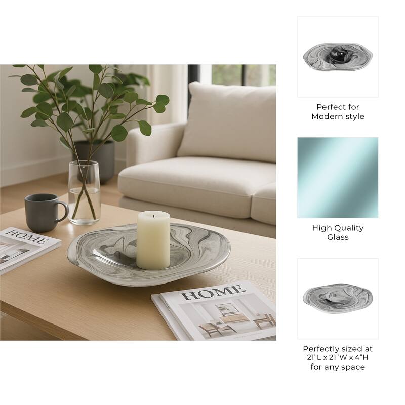 Glass Decorative Tray Marbled Swirl Pattern Modern Design Home Office