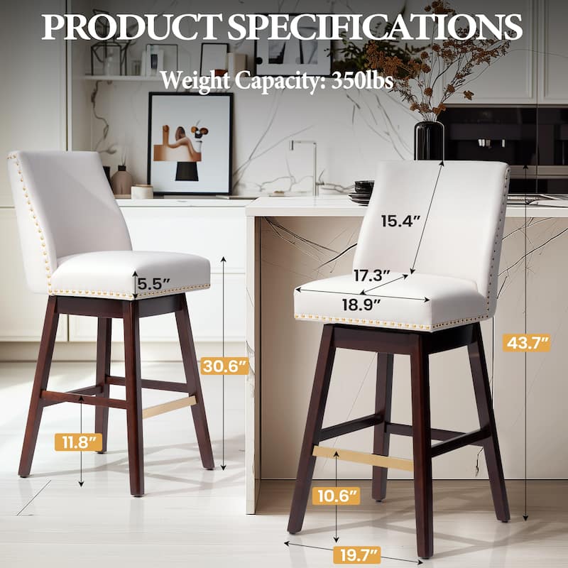 30.6'' H Indoor Solid Wood Swivel Bar Stool with Back Set of 2 or 4