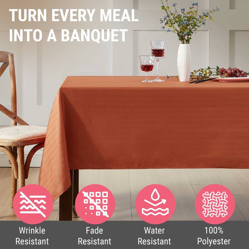 HLC.me Lincoln Jacquard Striped Fabric Tablecloth for Rectangle Table Advanced Water & Fade Resistance