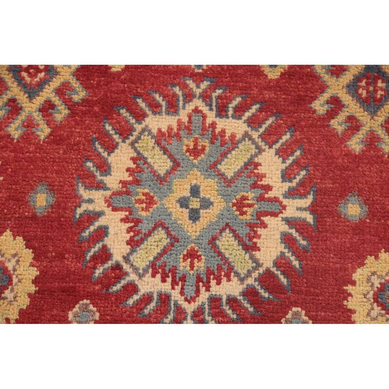 Geometric Red Kazak Oriental Foyer Rug Hand-Knotted Wool Carpet - 2'7" x 4'1"