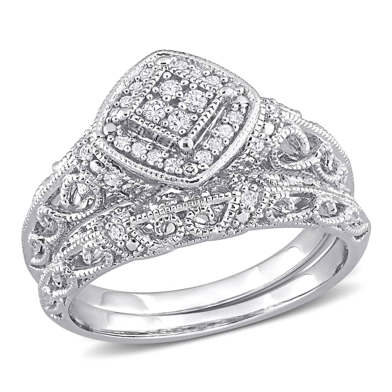 Miadora Sterling Silver 1/5ct TDW Diamond Vintage Bridal Ring Set
