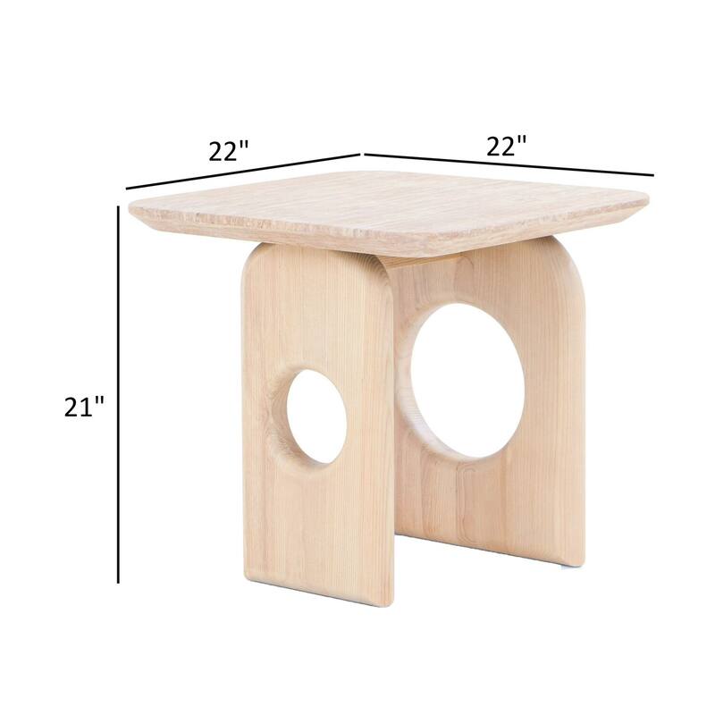 22 in. Natural Cream Brown Square Wood End Table, Sturdy Build End Side Table for Living Rooms