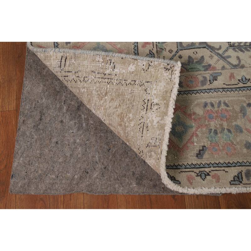 Beige Tabriz Persian Vintage Area Rug Hand-Knotted Wool Carpet - 6'6" x 9'9"