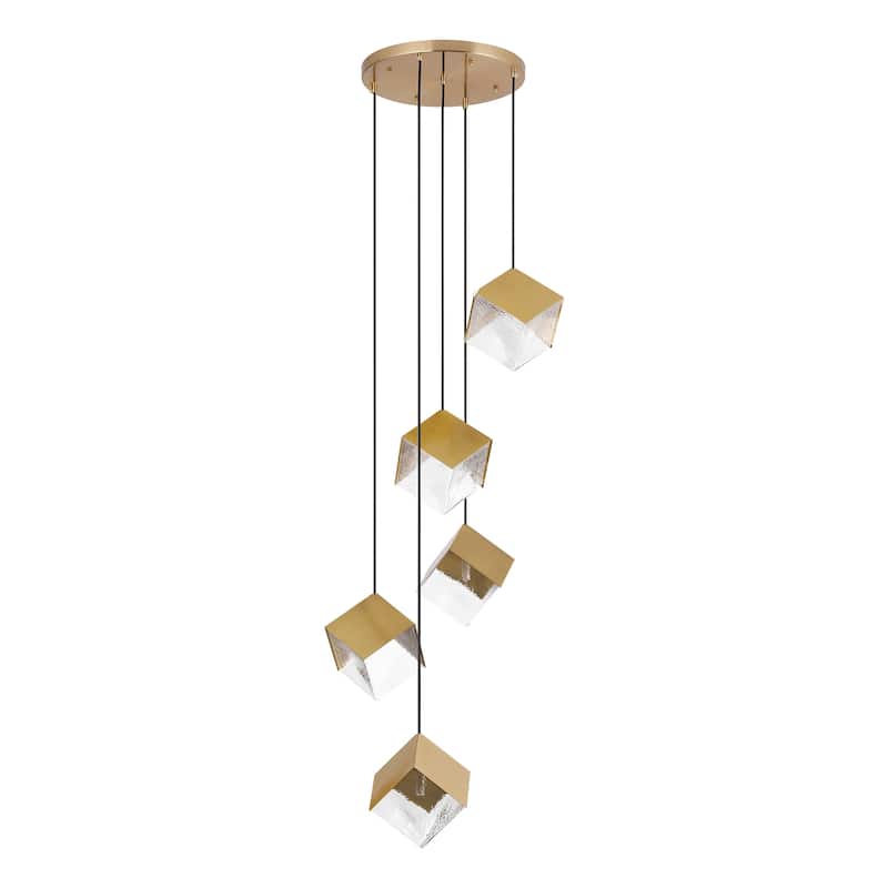 Ice Cube Pendant Lights Cluster Stairway Multi 5-Light Pyrite Chandelier - N/A