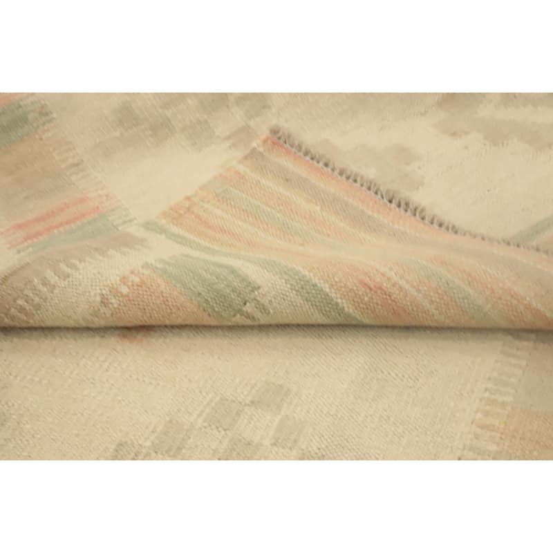 Hand Woven Oriental 100% Wool Carpet Southwestern Tribal Beige & Ivories Kilim Runner Rug - 9' 9'' X 2' 7''