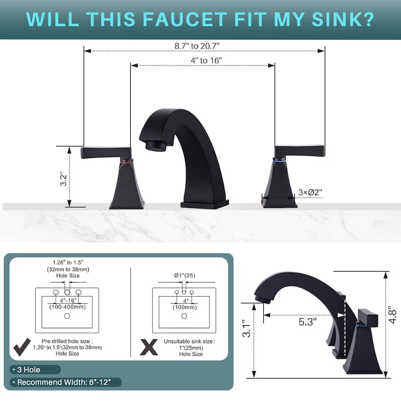 WOWOW 8 in. Widespread Double Handle Bathroom Faucet