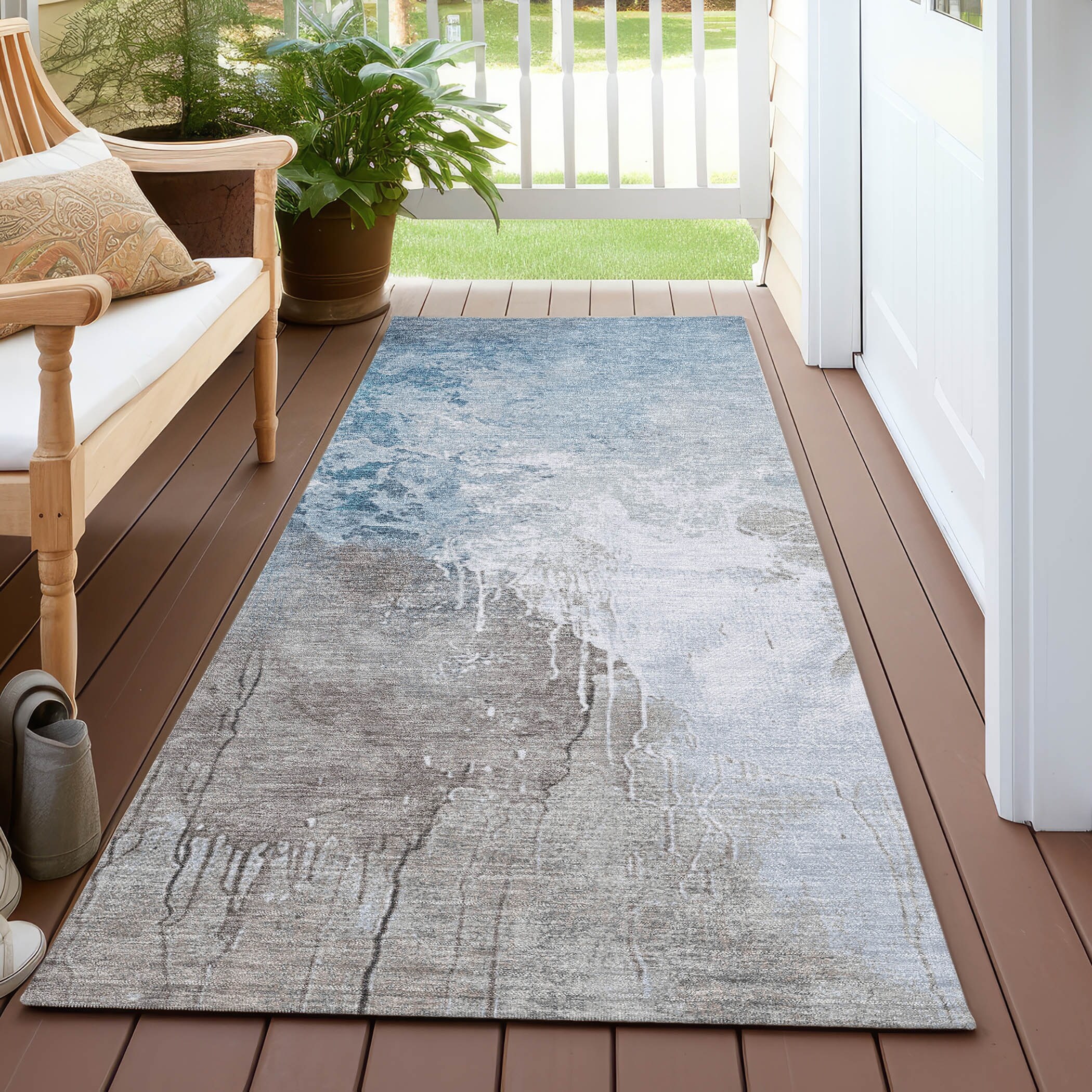 Machine Washable Indoor/ Outdoor Abstract Modern Chantille Rug