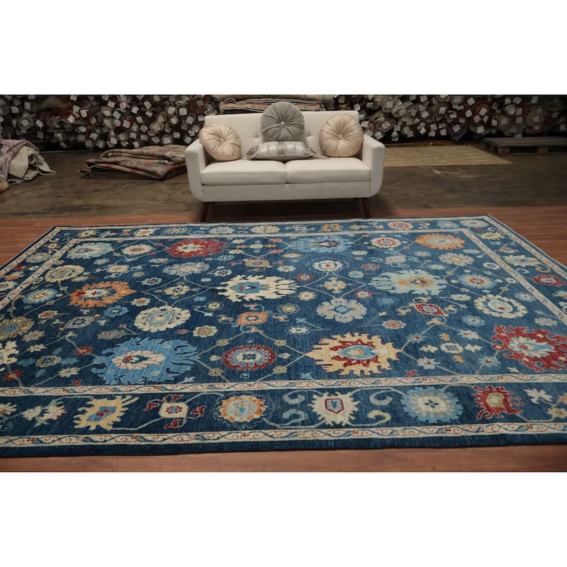 Hand Knotted Oriental 100% Wool Carpet Traditional All-Over Navy Blue & Blues Ziegler Area Rug - 12' 4'' X 8' 10''