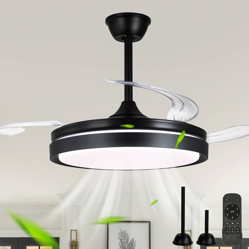 Cusp Barn 42 Inch Retractable Ceiling Fan with Lights, Modern Silent DC Motor 6 Speeds Chandelier Ceiling Fan for Bedroom