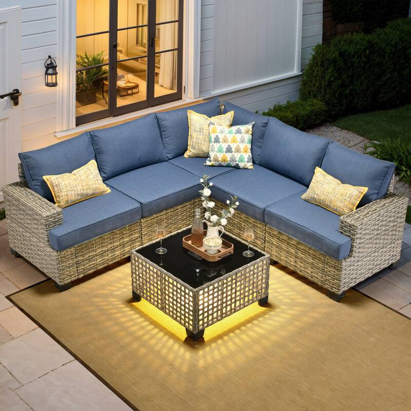 XIZZI 6-Piece Outdoor Wicker Patio Furniture Set with Coffee Table