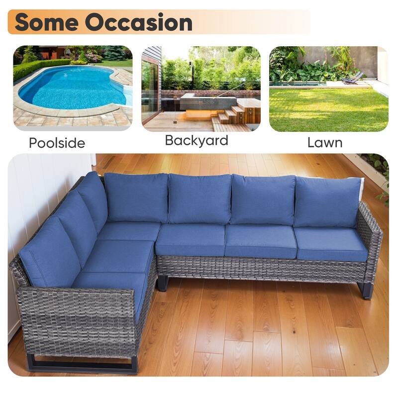 Propane Fire Pit Table with Outdoor Sofa Chair Table Set- Blue cushion - Grey