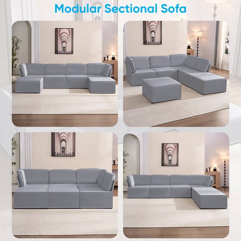 Mixoy Oversized Modular Sectional Sofa, U/L-Shaped Couch with Deep Seat, Ottoman, Convertible Modern Linen Sleeper Sofa Bed