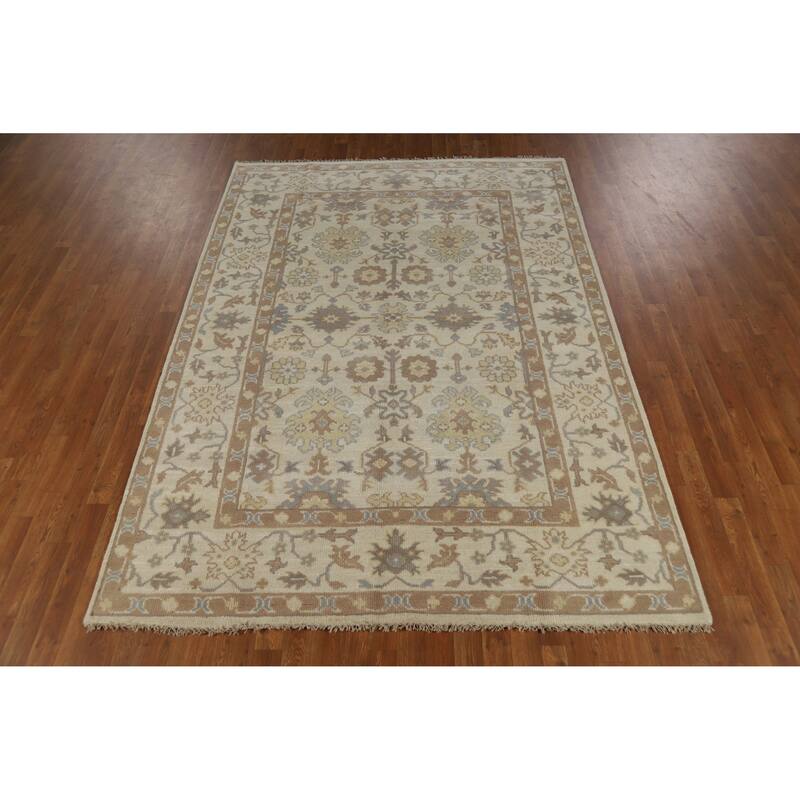 Earth Tone Oushak Indian Area Rug Handmade Bedroom Wool Carpet - 6'2" x 8'9"