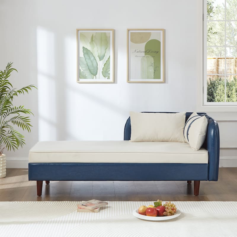65" Storage Chaise Lounge Sofa with PU and Velvet Upholstery, Modern Sleeper Sofa with Hidden Storage