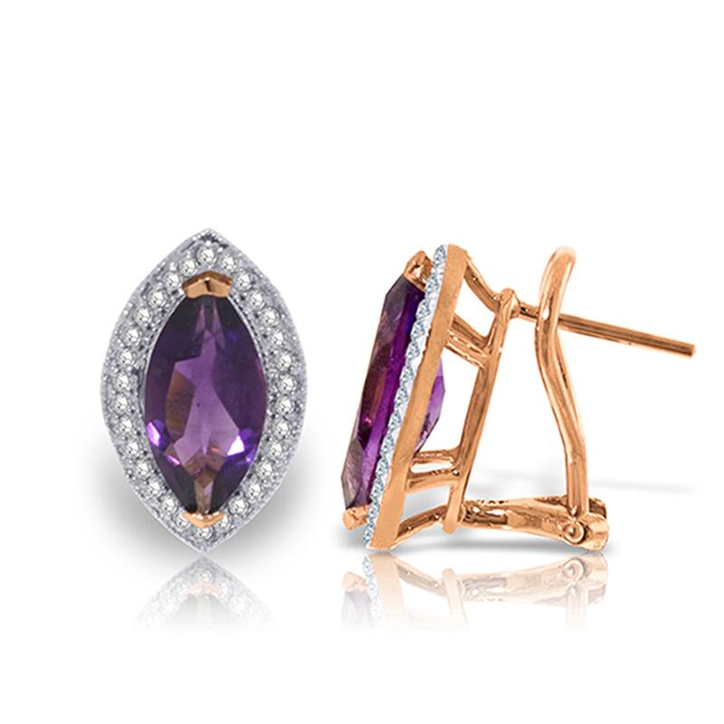 3.6 Carat 14K Solid Gold Marquise Natural Amethyst Diamond Earrings - Rose