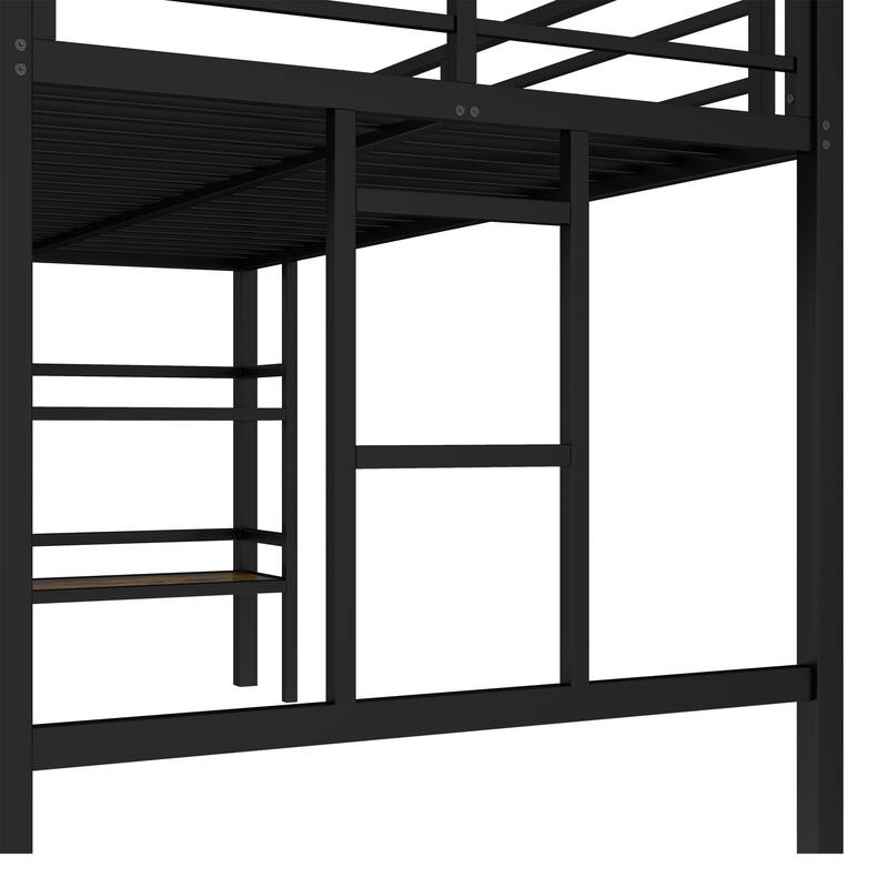 Twin Size Metal Loft Bed with Storage Shelf, Ladder & Guardrails for Kids, Black