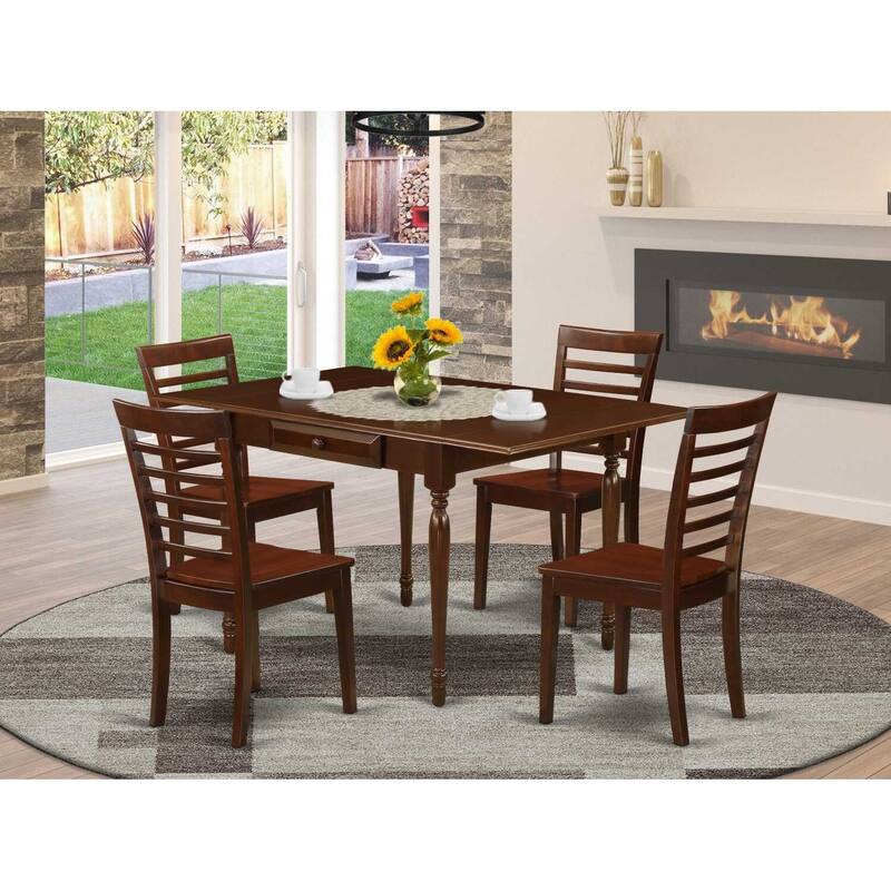 5-Piece Mahogany Finish Solid Wood Top - Dining Room Set - Seats 4